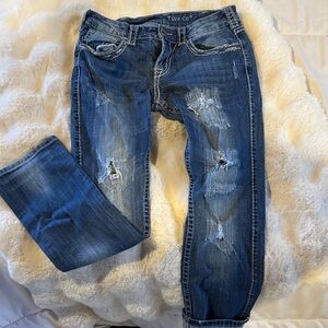 Cowgirl Tuff Blue Distressed Ankle Jeans